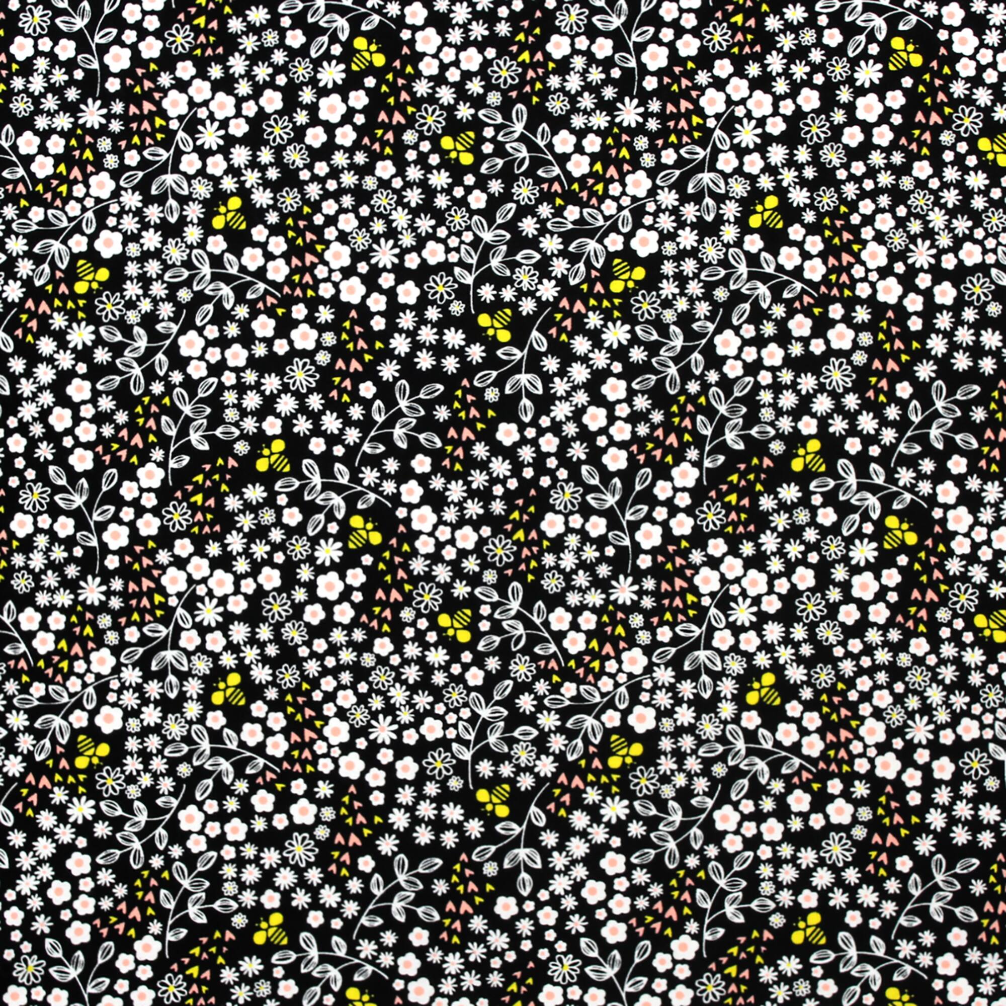 Camelot Fabrics Beeyoutiful Black Ditsy Floral Cotton Fabric